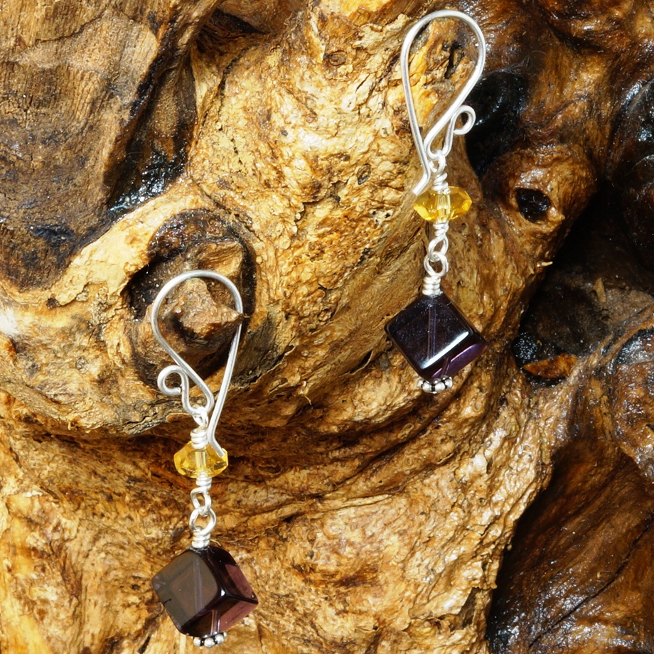 Handmade Sterling Silver Amethyst Citrine Earrings