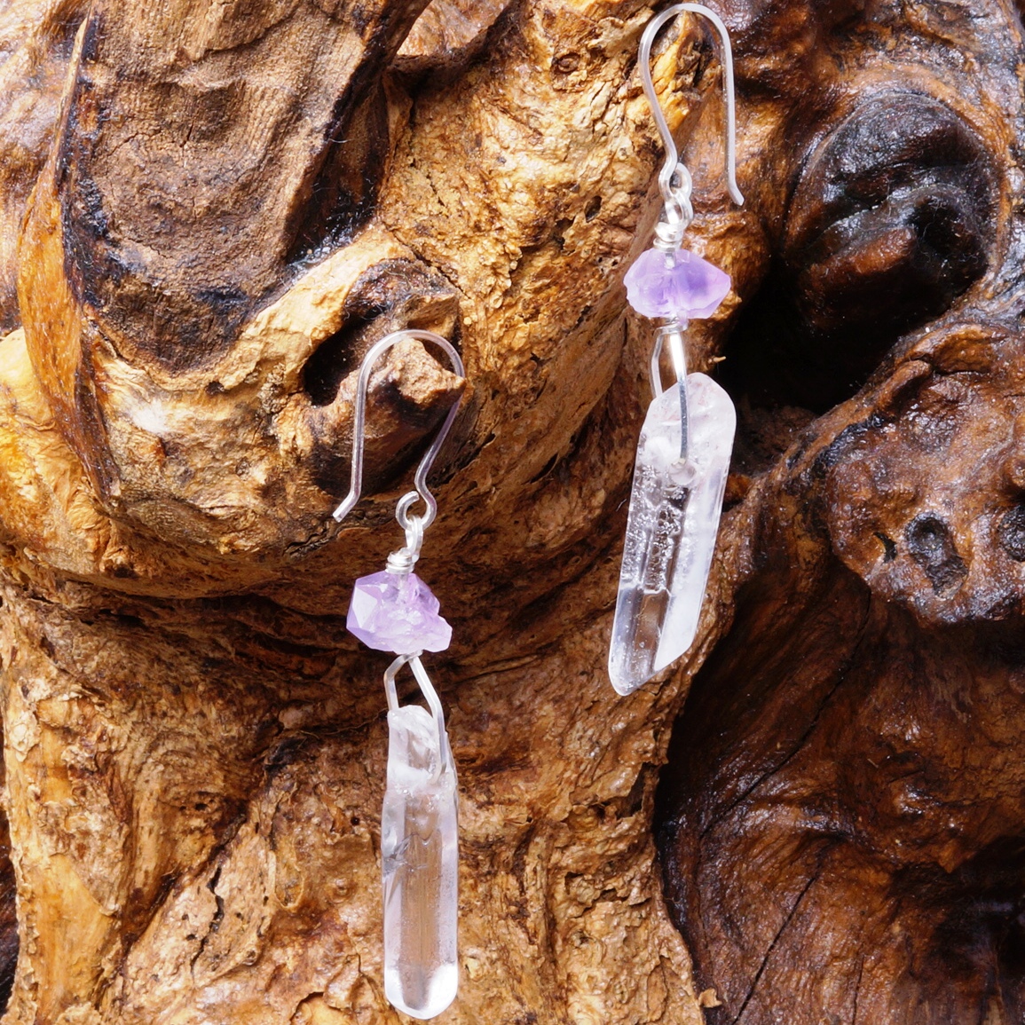 Handmade Sterling Silver Amethyst Quartz Points Earrings