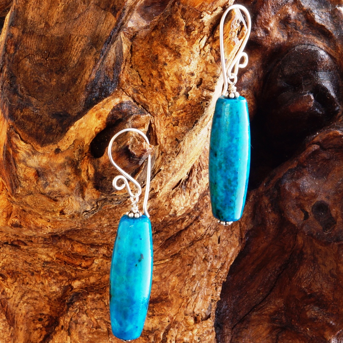 Handmade Sterling Silver Chrysocolla Drum Earrings