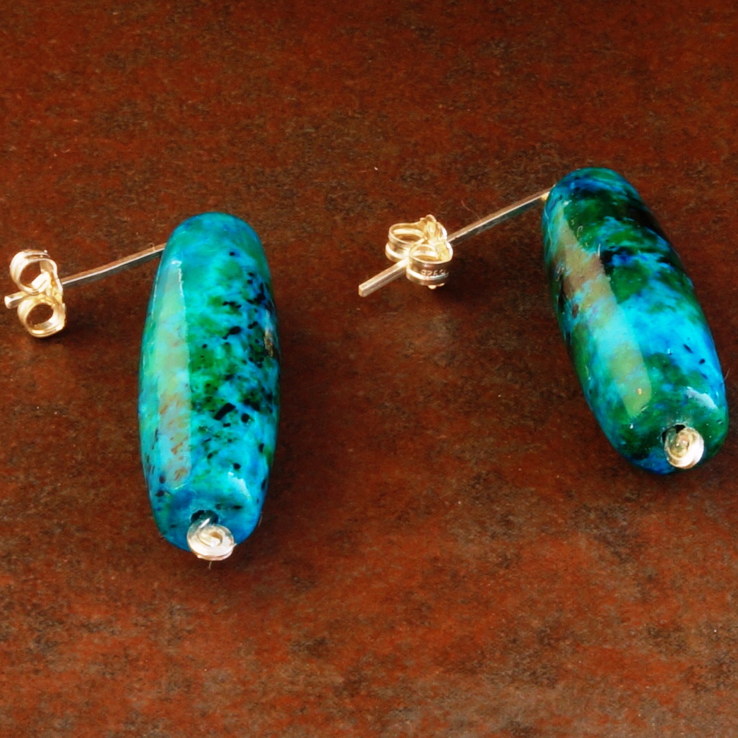 Handmade Sterling Silver Chrysocolla Drop Earrings