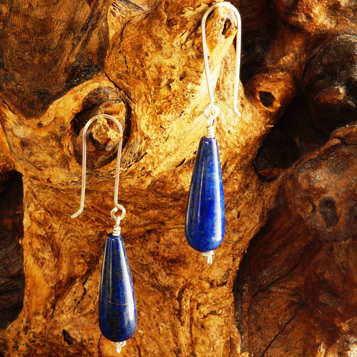 Handmade Sterling Silver Lapis Lazuli Drop Earrings 01