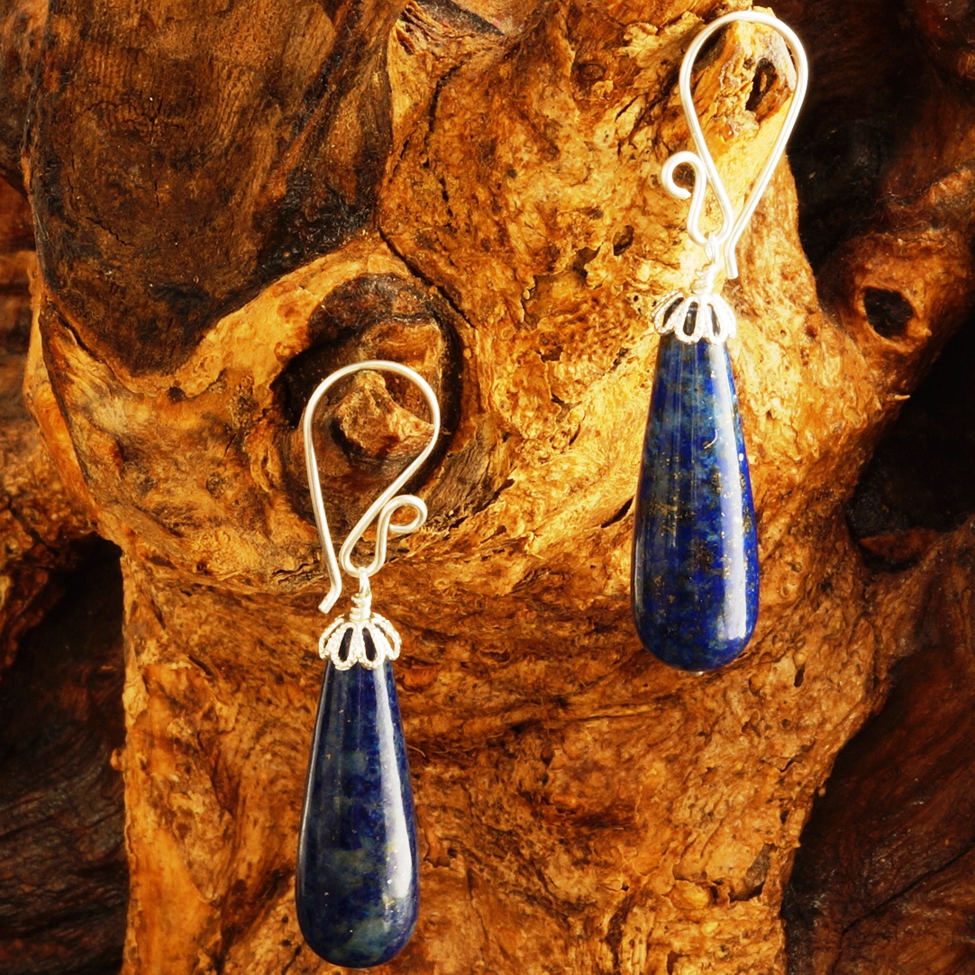Handmade Sterling Silver Lapis Lazuli Drop Earrings 02
