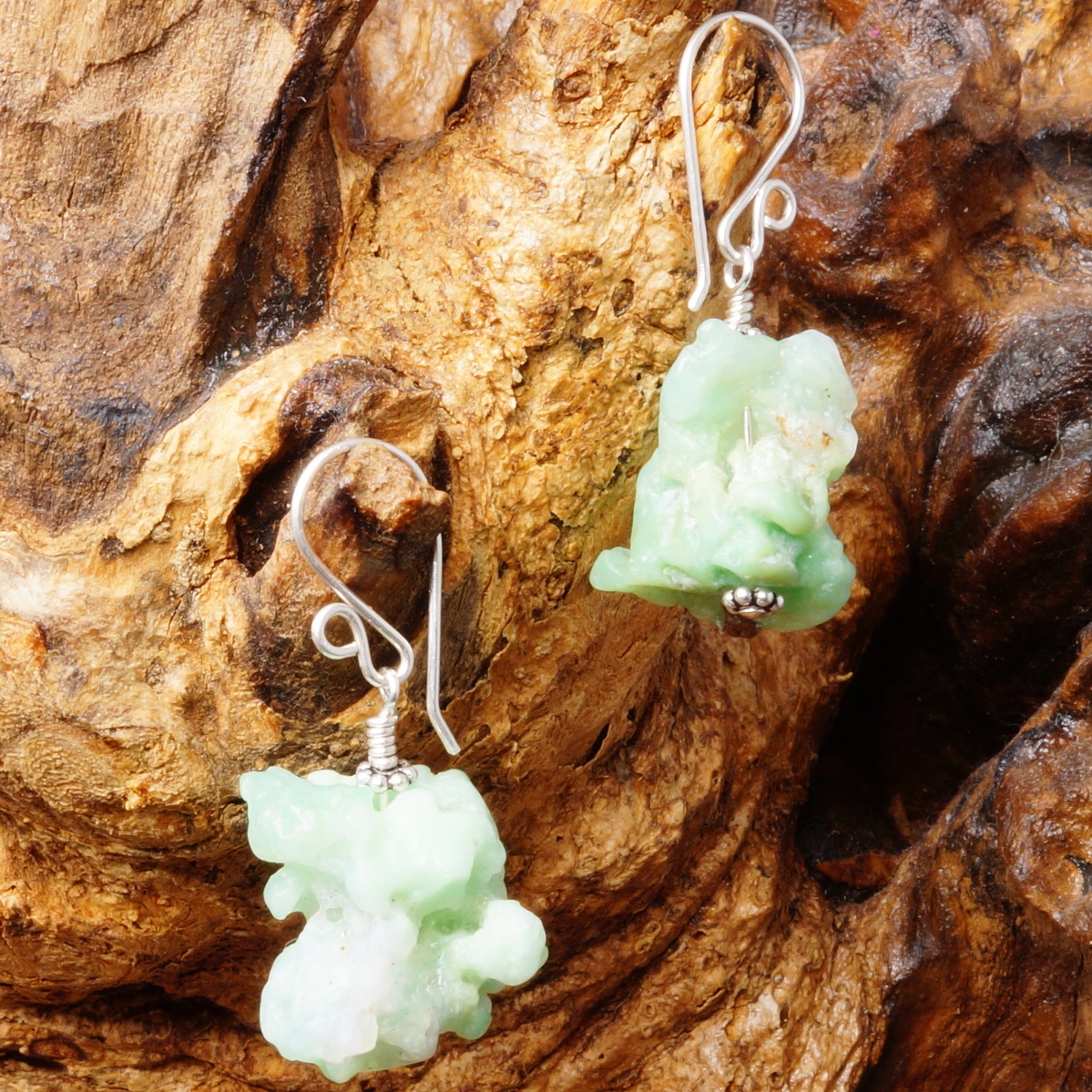 Handmade Sterling Silver Natural Chrysoprase Earrings 01