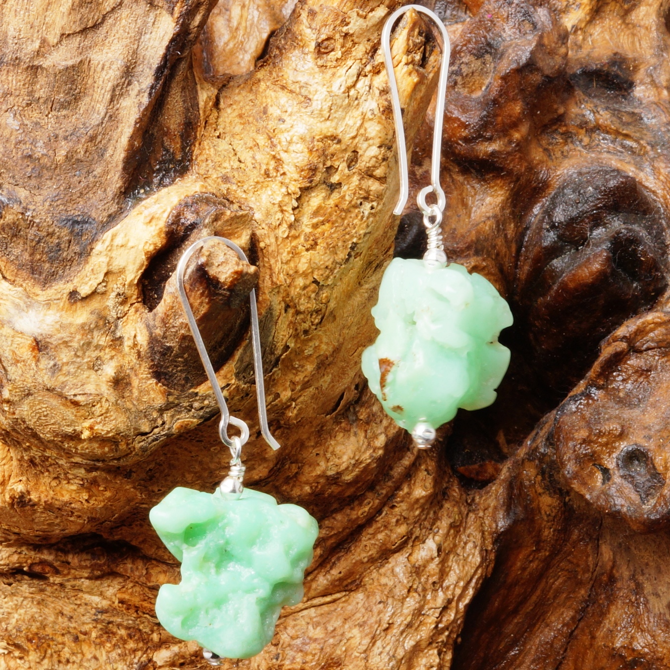 Handmade Sterling Silver Natural Chrysoprase Earrings 02