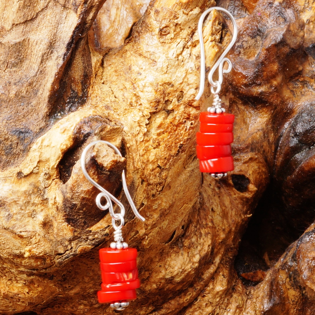 Handmade Sterling Silver Red Coral Earrings 01