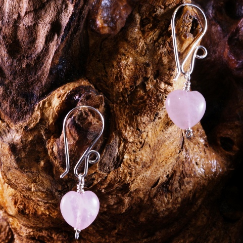 Handmade Sterling Silver Love Earrings Rose Quartz