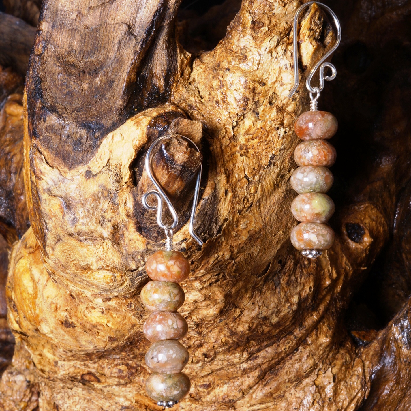 Handmade Sterling Silver Unakite earrings