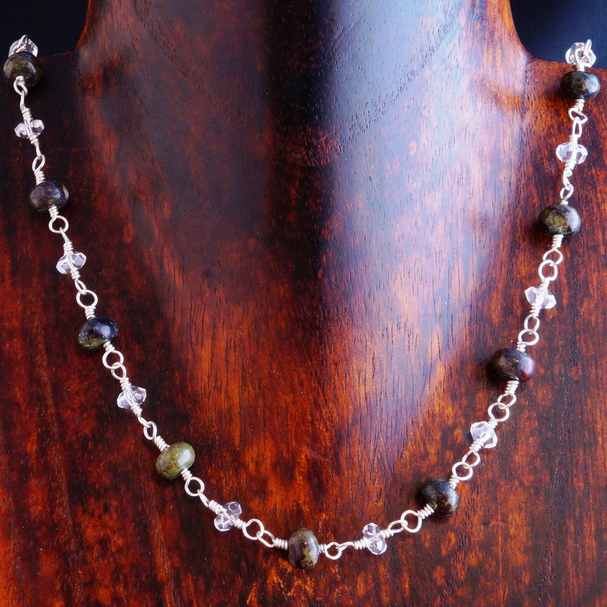 Handmade Sterling Silver Bloodstone Quartz Necklace