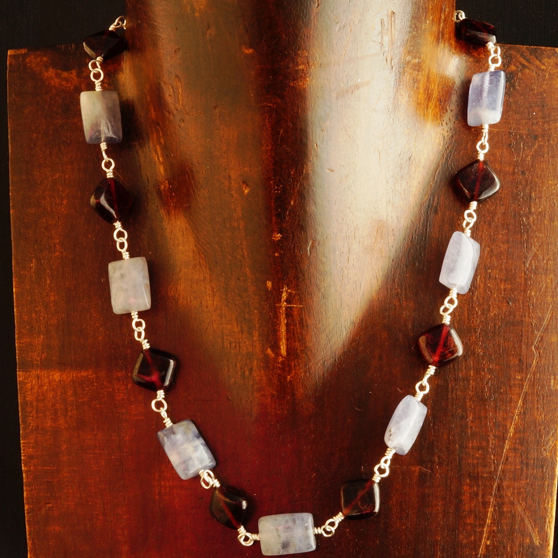 Handmade Sterling Silver Garnet Iolite Choker