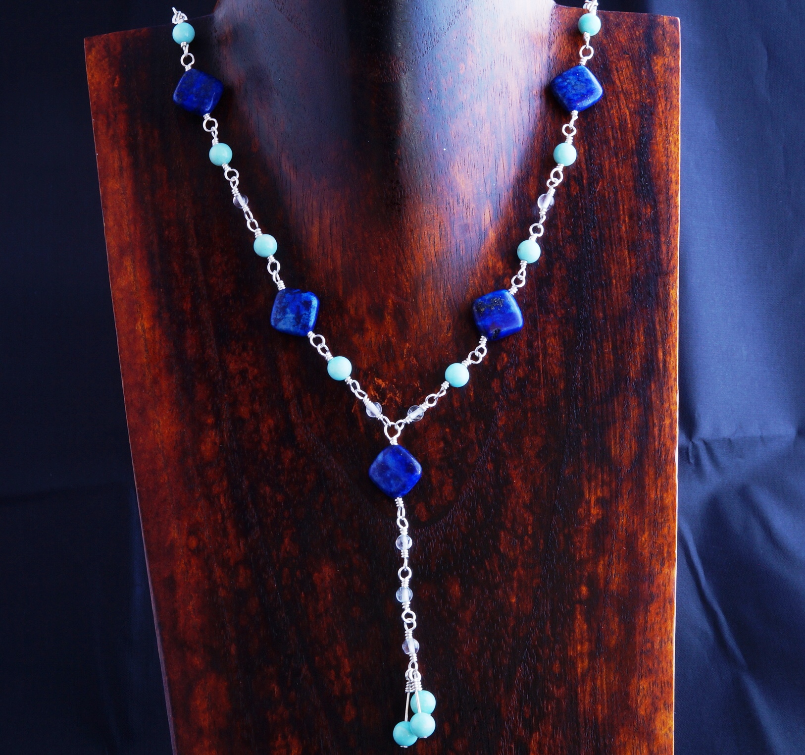 Master Communicator - Lapis Lazuli Larimar and Blue Topaz Sterling Silver Necklace