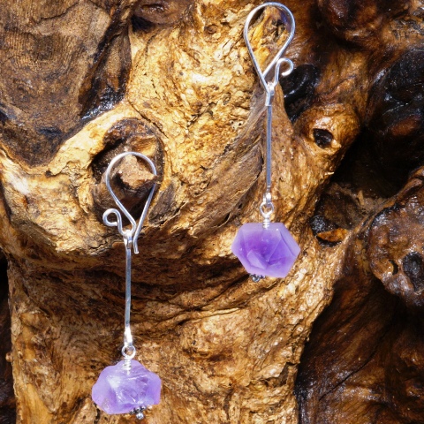 Handmade Sterling Silver Amethyst Points Earrings