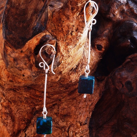 Handmade Sterling Silver Chrysocolla Suspended Earrings