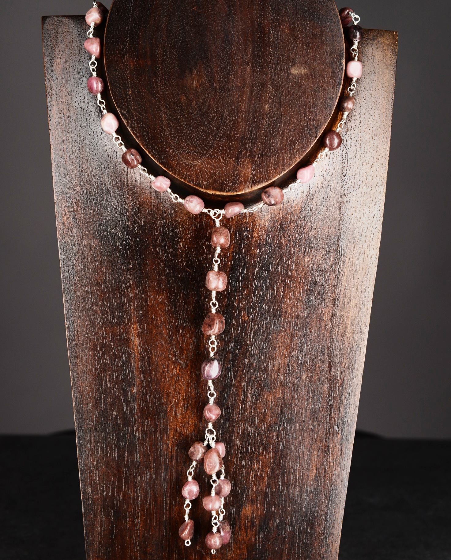 Handmade Sterling Silver Rhodonite Y Necklace