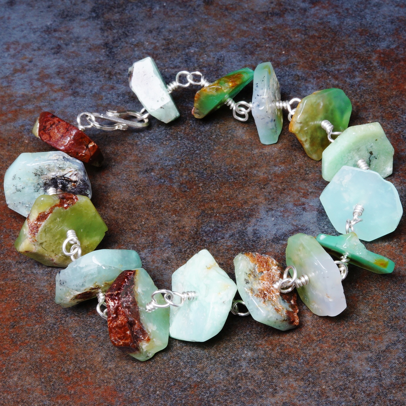 Handmade Sterling Silver Chrysoprase Bracelet