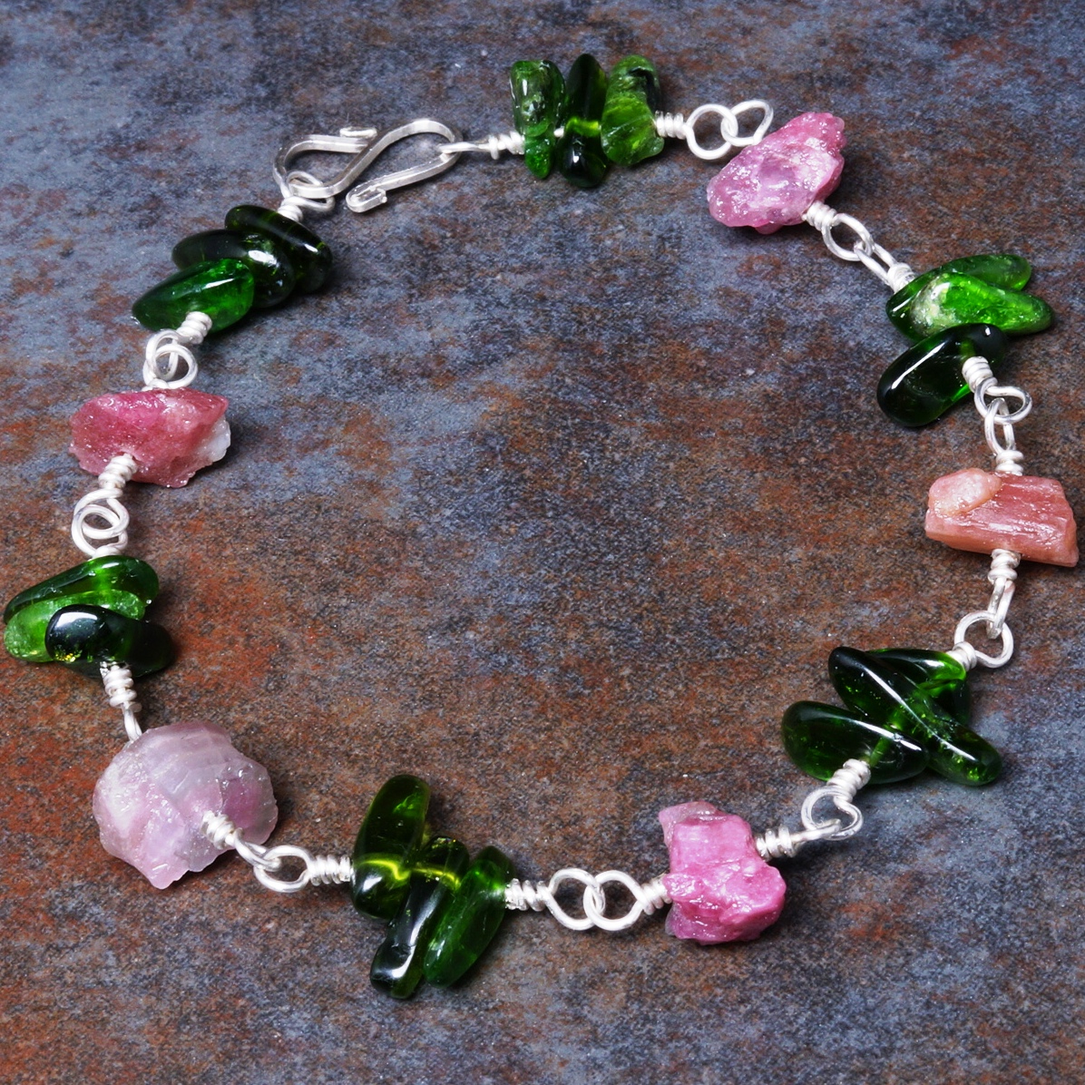 Pink Tourmaline Chrome Diopside Bracelet