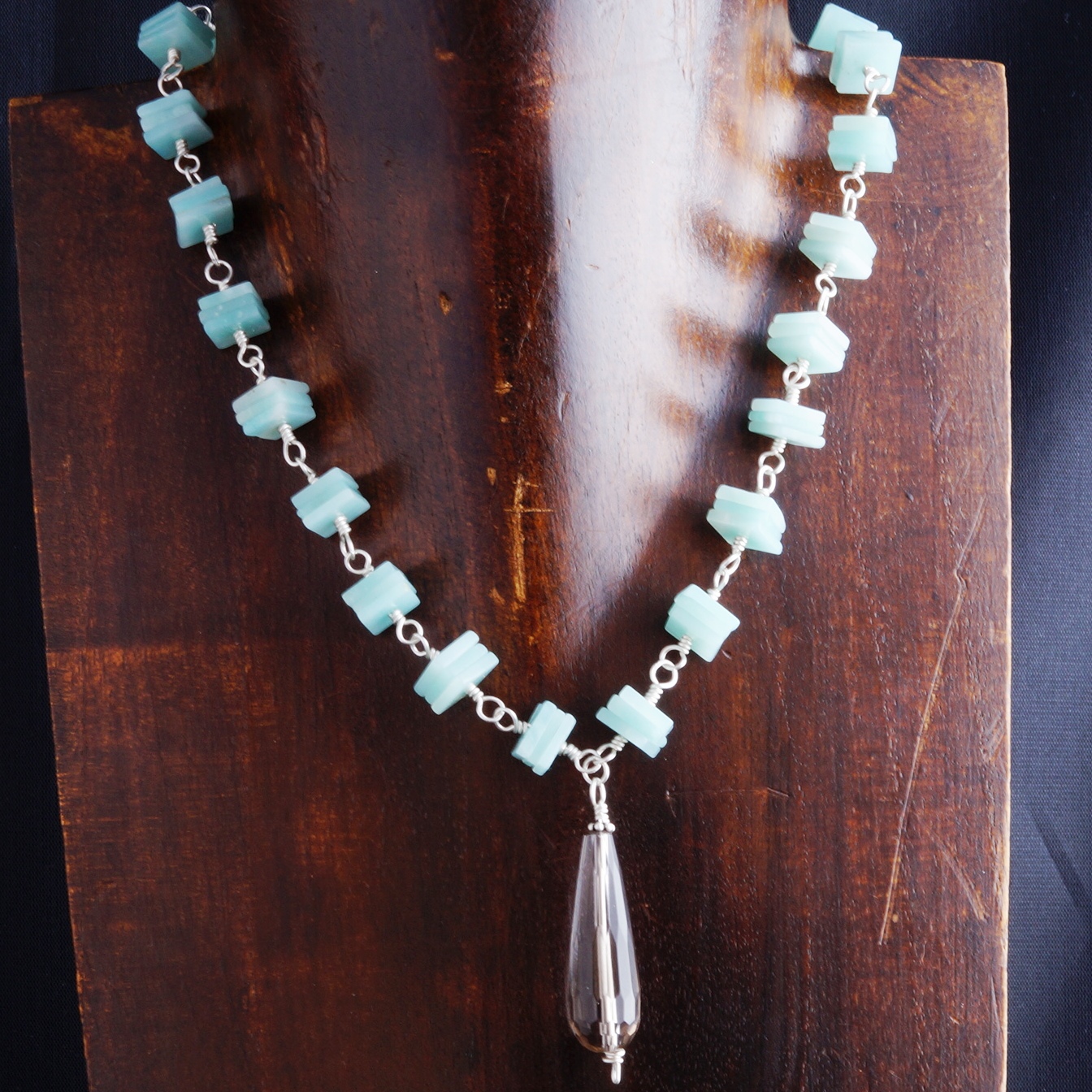 Handmade Sterlng Silver Amazonite Smokey Quatrz Pendant