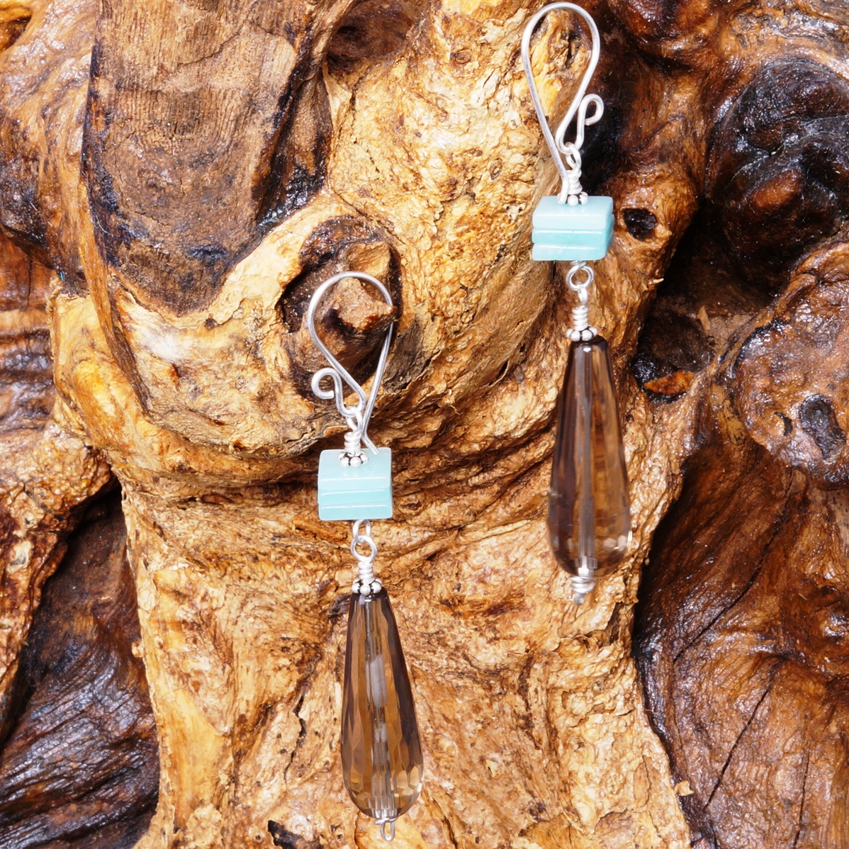 Amazonite Smokey Quartz Earrings