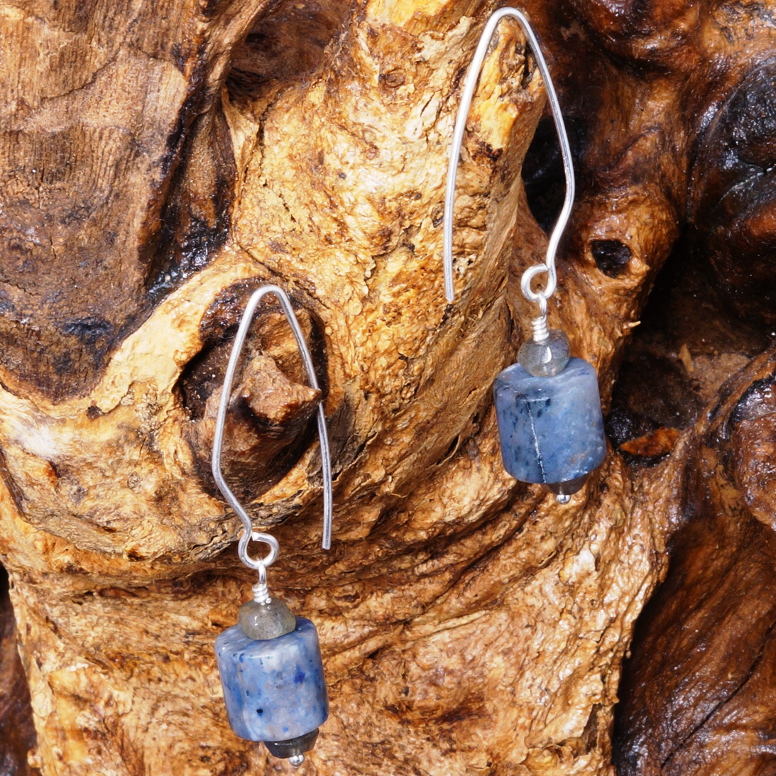 Handmade Sterling Silver Labradorite Dumortierite Earrings