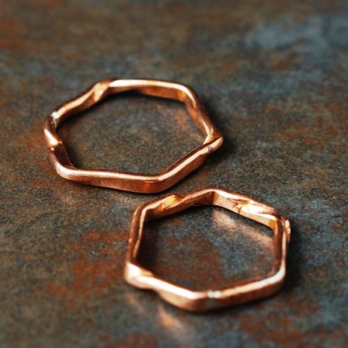 Handcrafted recycled copper unisex hexagonal flow rings for everyday wear