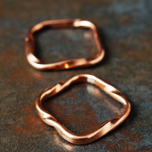 Handcrafted recycled copper square flow rings