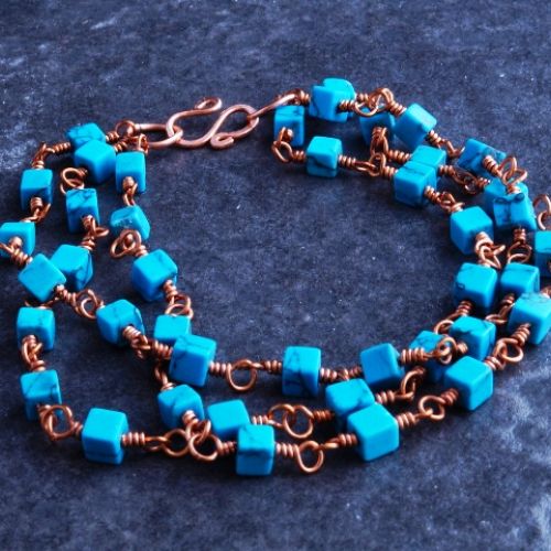 Copper 3 Strand Turquoise Bracelet 01 Full View