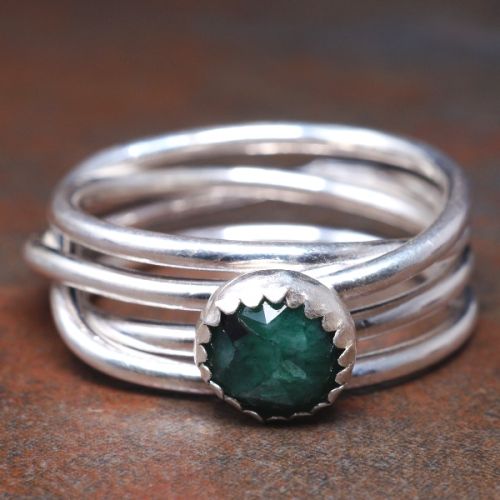 Handcrafted Faceted Emerald Sterling Silver Chaos Ring 01