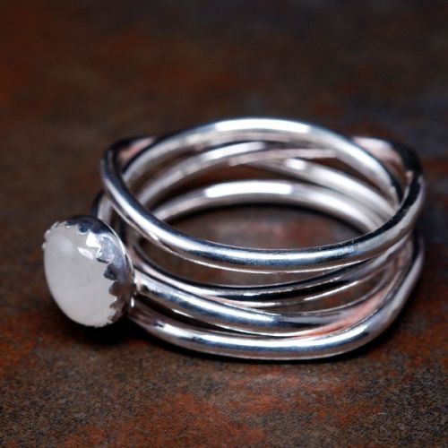 Handmade Rainbow Moonstone Sterling Silver Chaos Ring 07