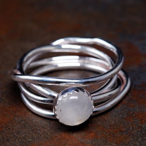 Handmade Rainbow Moonstone Sterling Silver Chaos Ring 07