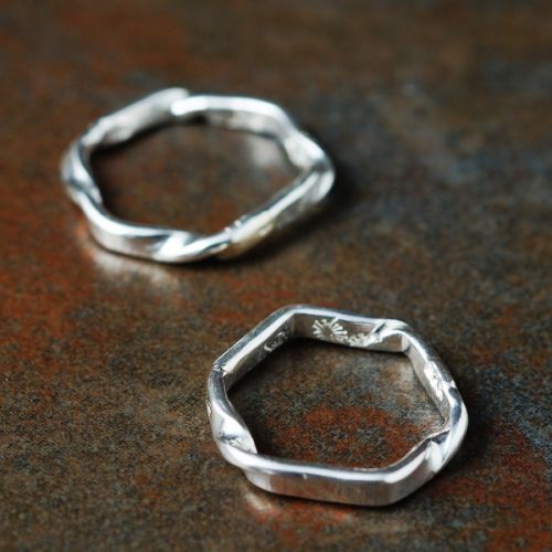 Handcrafted recycled sterling silver unisex minimalist hexagonal flow rings for everyday wear