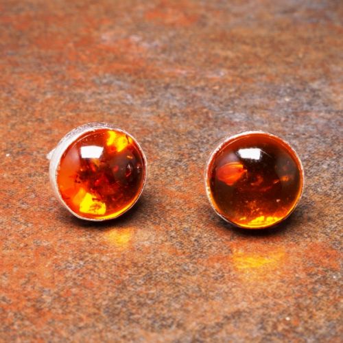 Handmade sterling silver amber studs