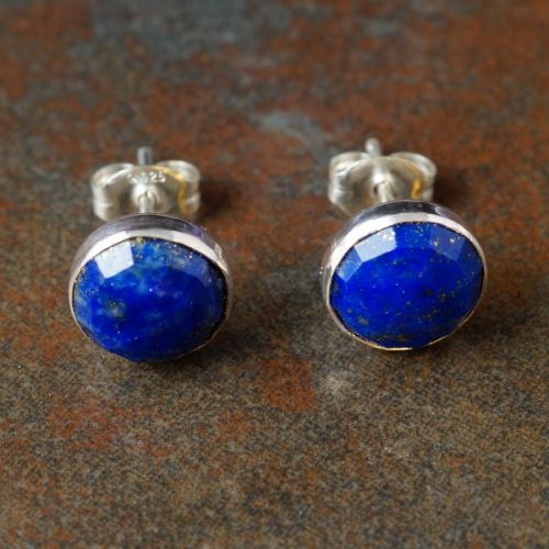 Handmade sterling silver facetted lapis lazuli studs