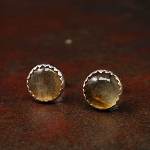Handmade serrated sterling silver large Round Labradorite Studs