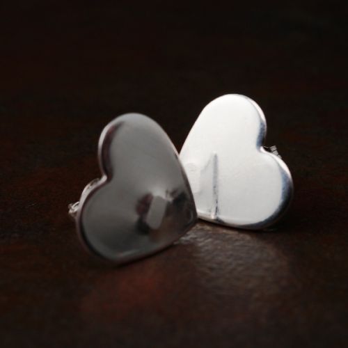 Handcrafted recycled sterling silver heart studs with sterling silver earposts and backs