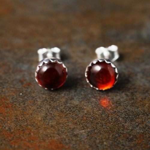 Medium Handmade serrated sterling silver baltic amber studs