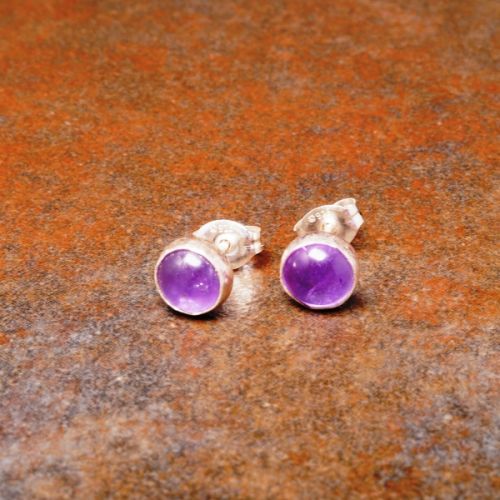 Handmade sterling silver amethyst studs