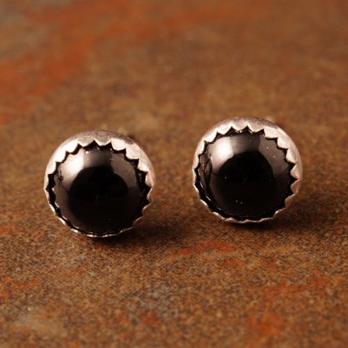 Handmade serrated sterling silver Black Tourmaline Studs - Large 02
