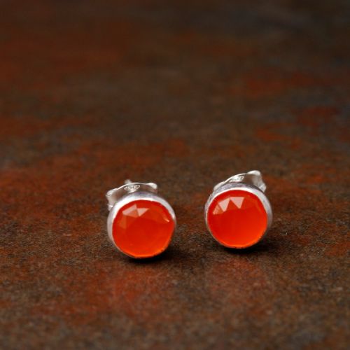 Handmade sterling silver round faceted Carnelian studs