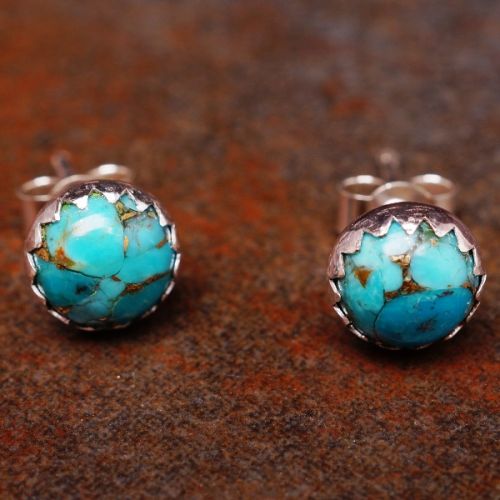 Handmade serrated sterling silver Copper Turquoise Studs Medium