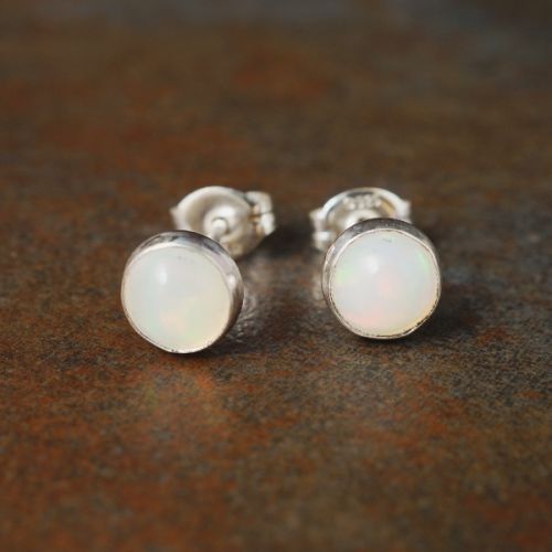 Handmade sterling silver Ethiopian Opal Studs - Medium