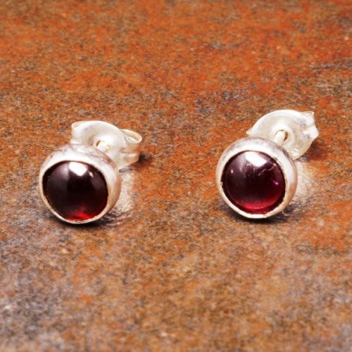 Handmade sterling silver garnet studs