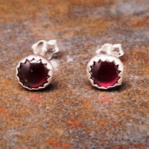 Handmade sterling silver garnet studs