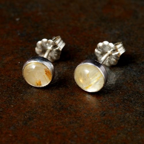 Handmade sterling silver round Golden Rutilated Studs Medium