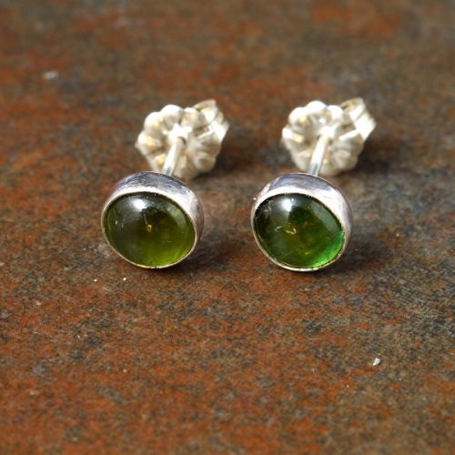 Handmade sterling silver green tourmaline studs