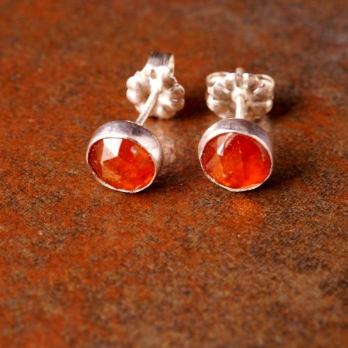 Handmade sterling silver facetted orange kyanite studs