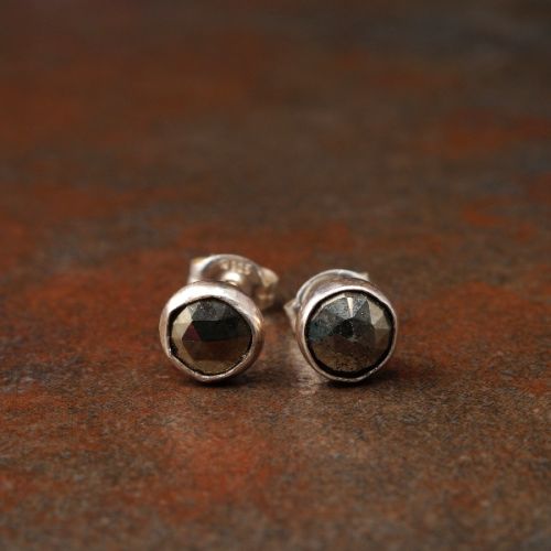 Handmade sterling silver round faceted Pyrite studs