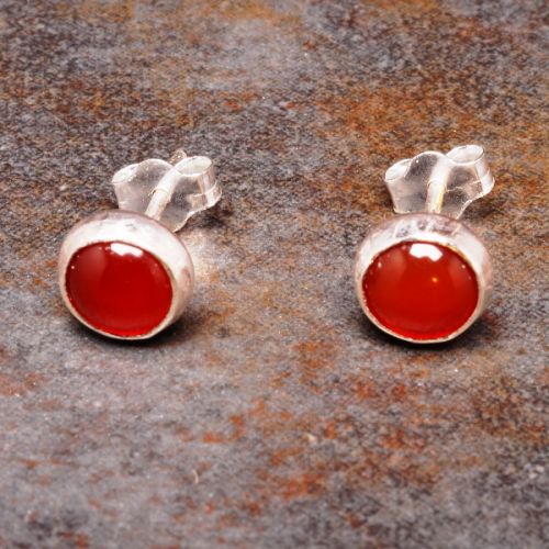 Handmade sterling silver round carnelian studs