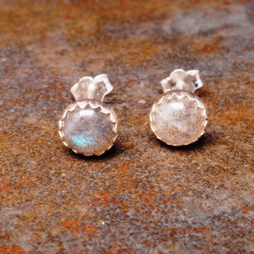 Handmade serrated sterling silver labradorite studs