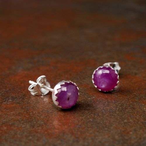 Handmade sterling silver round pink star Sapphire studs