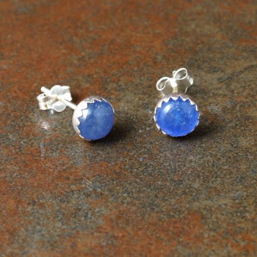 Handmade serrated sterling silver tanzanite studs