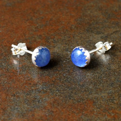 Handmade serrated sterling silver tanzanite studs